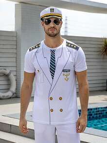 1顶男女通用刺绣船长帽，制服道具船长帽，适合派对配饰