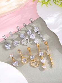 5 件套锆石装饰蝴蝶、心形、花形肚脐环，女士身体首饰适合日常佩戴、派对、节日礼物