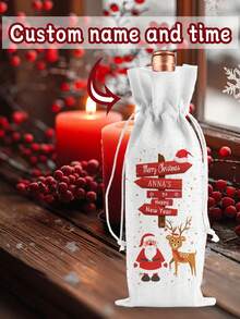 1pc/5pcs/8pcs Customized Linen-Like Fabric Wine Bag, Christmas Wine Gift Bag, Personalized Wine Bottle Cover, Reusable Christmas Wine Bottle Sleeve, Suitable For Christmas, Wedding, Birthday, Holiday Party, Housewarming, Storage - Multicolor - View 12