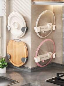 1 pieza Estante ajustable para tapa de olla montado en la pared, organizador de almacenamiento de cocina sin taladro, soporte plegable para tapas, tablas de cortar y utensilios de cocina