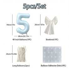 5pcs 40-Inch Blue Digital Balloon Decorations, Featuring A Bowed White Veil And A White Balloon For Decoration. Suitable For Placement At Birthday Party Gatherings, Setup For Family Gatherings And Parties, And Decoration For Various Outdoor Holiday Celebrations - Blue - View 15
