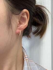 Cubic Zirconia Decor Hoop Earrings - Yellow Gold - View 2
