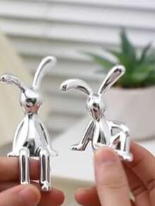 1pc Modern Silver Decorative Rabbit Figurine, Multipurpose Decor For Home, Kitchen, Office, Shelves, Desks, Vanities,Home Decor,Kitchen Decor Decor,Room Decor,Christmas Decor,Party Decor,Decorative Crafts,Desk Ornaments,Table Decorative Ornaments,Party Gift Decorations,Christmas Decorations,Christmas Gift. - Silver - View 4