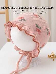 1pc Infant Cute Ruffle Flower Winter Warm Earflap Beanie Hat, Princess Style Knitted Tie-Up Cap For Outdoor