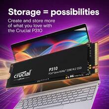 Crucial P310 SSD 500G/1T/2T M.2 2280 PCIe Gen4 NVMe 内置固态硬盘，最高读写速度达 7100 MB/s，适用于笔记本电脑和台式机游戏，固态硬盘，高性能配置，电脑升级，电脑组装，游戏电脑升级，外观时尚。 - 黑色 - 查看 5