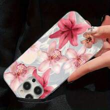Pink Lily elegant pattern mobile phone case, compatible with iPhone 16 Pro Max/15 Pro Max/14/16 Plus/13 Pro/12/11/X/XR/XS Max anti-drop transparent protective case, high value - transparente - Ver 4