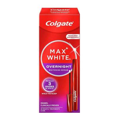 colgate Max White Sérum Blanqueador Dental Nocturno 2,5ml (Entrega en 48 horas), Gel Blanqueador de Dientes en Casa, Blanquea hasta 3 Tonos mientras Duermes, con Nuevo Aplicador, Cuidado del Esmalte, Blanqueamiento con Peróxido, Dientes Blancos, Blanqueador Dental Eficaz