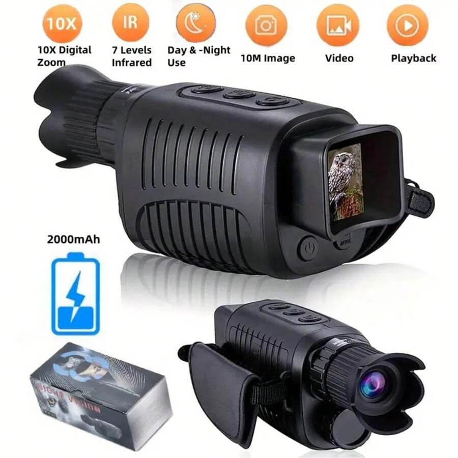 HD 1080P LED Infrared Night Vision Monocular - Perfect For Outdoor Enthusiasts, Hunters & Adventurers: Battery-Powered Digital Device For Hunting, Nighttime Surveillance & Exploration, Hunting Gear, Portable Optics, Precision Engineering, Longrange Viewing, Adventure Seekers