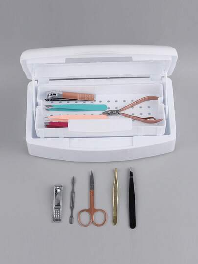 1 pieza Bandeja de desinfección para herramientas de uñas, caja de desinfección a prueba de fugas, hecha de plástico ABS duradero, adecuada para desinfectar herramientas de manicura, salones de belleza, centros de belleza, cuidado de uñas y equipos, contenedor de desinfección de larga duración