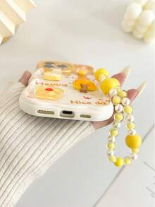 Wave Ripples Cartoon Handmade Sticker Accessories, Yellow Painted Cream Wavy Pattern Protective Case With Chain, Compatible With IPhone 17/17 Pro/17 Pro Max, 16/16 Pro Max, 15, 14, XR/7/8, 15 Pro Max, 13, 14, 11, Soft Case, P12, Anti-Drop, XS, Redmi - Multicolor - View 4