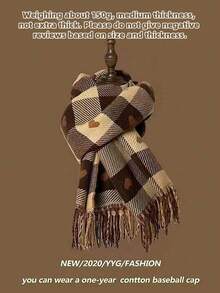 1条女士秋冬爱心图案围巾，格子舒适围巾，中等厚度披肩围巾，适合作为礼物，保暖围巾