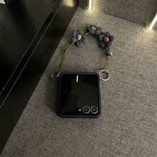 奢华 Y2K 草编图案深蓝色手机壳,牛仔布花朵手链设计,兼容三星 Galaxy ZFlip7、Z Flip6、ZFlip 5 后盖 - 寶藍色 - 查看 8