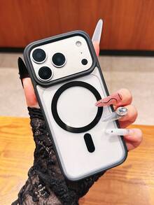 2pcs Magnetic Charging Phone Case, Pink & Black, Minimalist Matte Transparent Magnetic Charging Phone Case