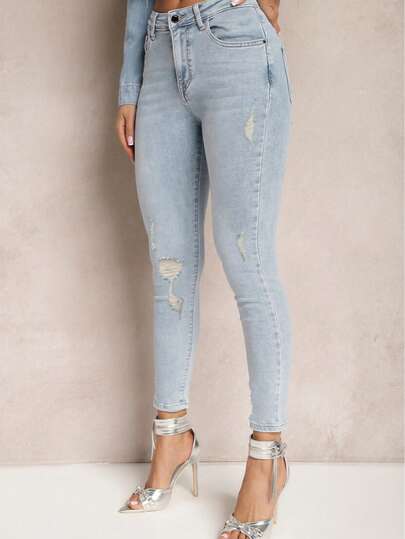 Vaqueros pitillo de mujer, de lavado claro y con estilo, con bolsillos funcionales y detalles rasgados. Tejido vaquero elástico de alta calidad para mayor comodidad.
