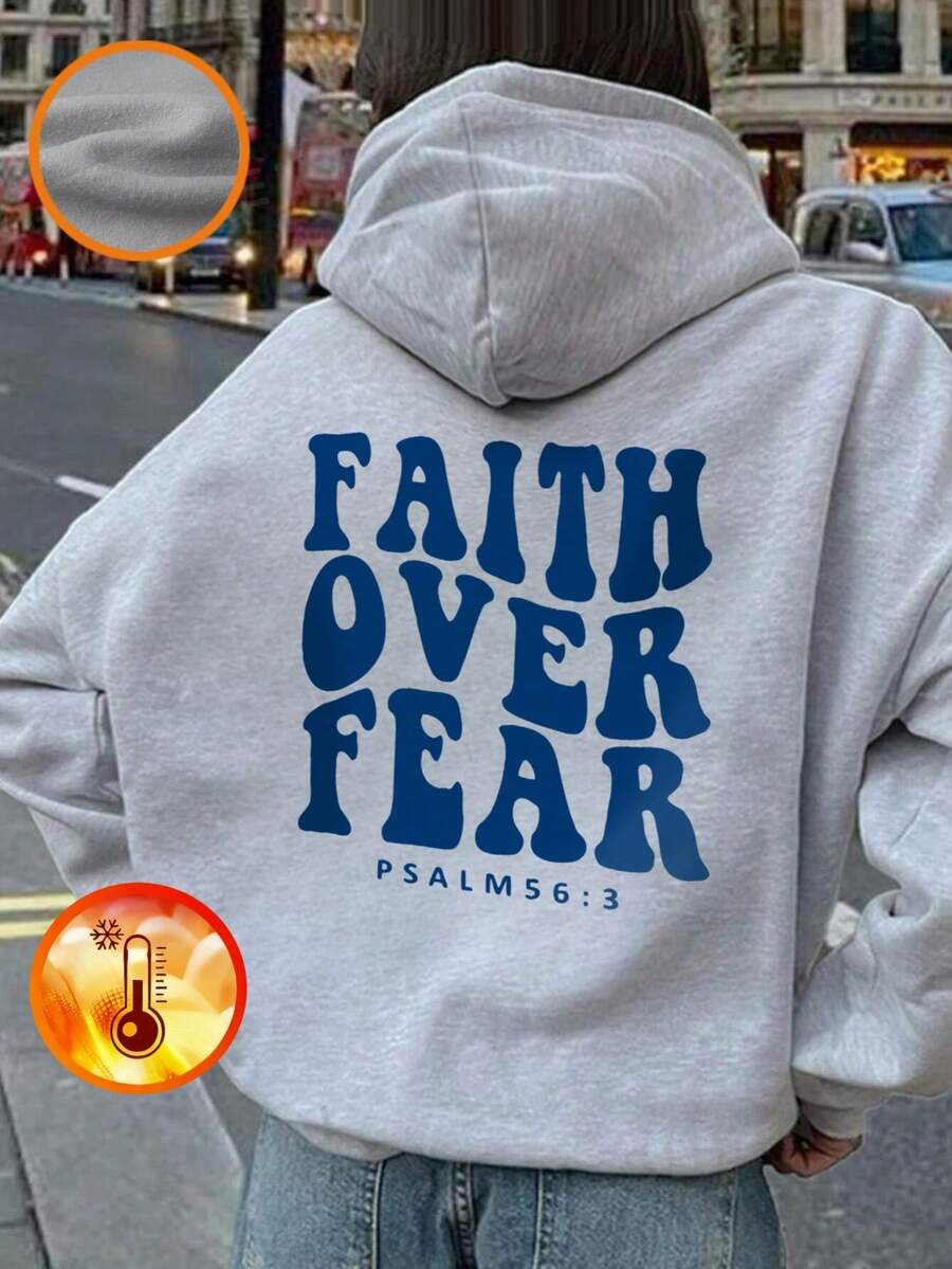 1pc Tween Girls Casual Graphic Print Pullover Fleece Hoodie, Autumn/Winter, Designed For Adventurous Young Souls "Belief Over Fear" Sweatshirt