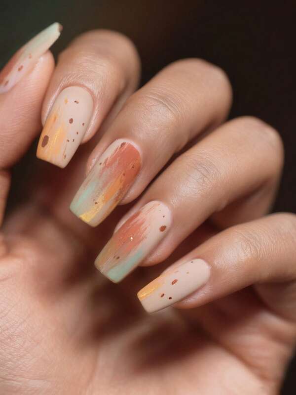 24 pezzi di unghie finte rosse corte stile francese autunnale, stile Y2K, forma ovale, con motivo sfumato glitterato, stile semplice, riutilizzabili, con 24 pezzi di linguette in gel e una mini lima inclusi