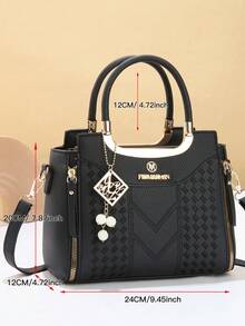 Set de 3 bolsos de mujer: bolso de hombro bordado, bolso cruzado de moda personalizado, set de bolsos - Negro - Ver 3