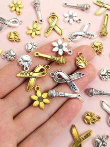 20个创意复古合金吊坠 - 麦克风/爪印/六瓣花/HOPE丝带设计,男女摇滚嘻哈可爱俏皮项链手链钥匙扣DIY多风格吊坠 - 中性风饰品工艺品制作配件批发 - 復古系列 - 查看 3