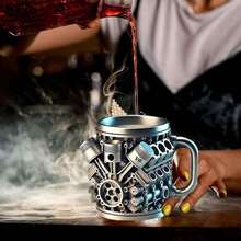 V6/V8 Engine Stainless Steel Cup - 16.91 Ounces - Durable 3D Reverse Personalized Mug - Perfect For Car Enthusiasts, Mugs, Mechanics, Baristas, Tea Lovers As Gifts. It's Suitable For Men's Birthdays, Christmas Gifts, And Also As A Living Room Decoration. It Can Be Regarded As An Art Piece - A Drinkware Decoration. - Bạc/V8 - Xem 3