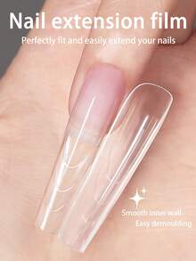 240 piezas Formas de uñas duales de sándwich originales en forma de almendra con líneas guía de 15 tamaños, molde superior e inferior para extensiones de uñas de gel constructor - transparente - Ver 4