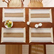 Bộ 4 miếng lót đĩa vải lanh, phong cách Boho, trang trí bàn ăn, thích hợp cho nhà bếp, trang trí phòng khách - màu be nâu - Xem 4