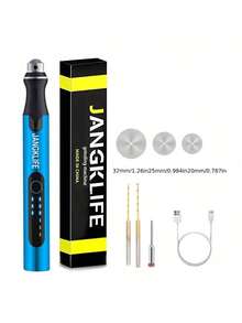 JANGKLIFE 6pcs USB Rechargeable Portable Electric Micro-Sanding Pen, 3-Speed Adjustable, Suitable For Grinding, Polishing, Drilling, Engraving, DIY Crafts - Blue - View 8