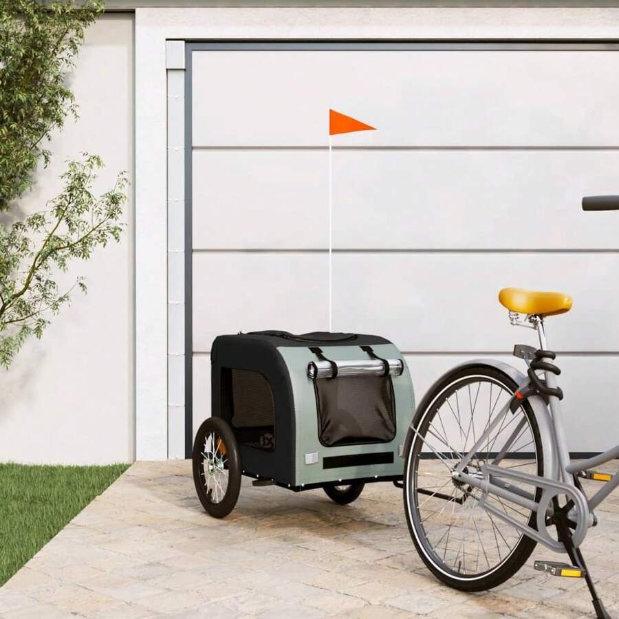 vidaXL Fahrradanhänger Hunde Schwarz Und Grau Oxford-Gewebe Und Eisen - Black - View 1