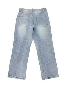 Men's Straight Leg Light Blue Jeans With Rhinestone Decor, Fashionable Street Style, All Season - Light Wash - View 4