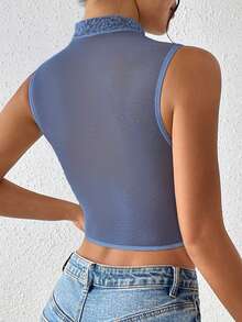 EZNV 1 pieza Corset con parte superior de encaje y espina de pescado, cinturilla de corsé - Neblina azul - Ver 3