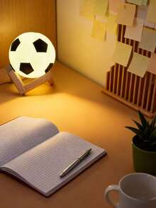 1pc Soccer Ball LED Night Light,Football Shape Warm Table Lamp 14*12.3/8*7.3cm For Kids Bedroom Desk Decor,Creative Sport Theme Birthday Holiday Gift - Yellow - View 6