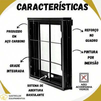 Kit 2 Janela Basculante Aço 50x50 com Grade – Vitrô p/ Banheiro – Sem Vidro – Pronta Entrega