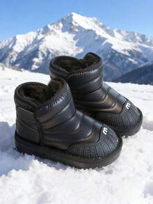 儿童冬季雪地靴，男女童保暖防滑户外鞋 - 黑色 - 查看 1