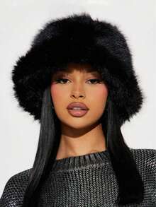 女士渐变色人造毛皮渔夫帽，厚实保暖蓬松人造狐狸毛奢华巴拿马渔夫帽，冬季必备 - 彩色 - 查看 7