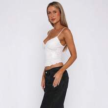 European And American Style Sexy V-Neck Lace Patchwork Solid Color Camisole New Slim Fit Versatile Top - 白色 - 查看 6