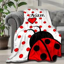 1pc Machine Washable Customizable Flannel Throw Blanket – Personalized Ladybug Print Cozy Fleece For Sofa, Bed, Office, Outdoor, Camping – All Seasons Cartoon Style Multipurpose Blanket – Gift For Friends, Family - Multicolor - View 3