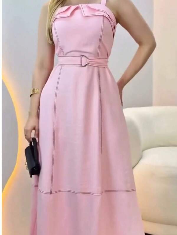 Vestido Longo Feminino com Cinto – Look Luxo para Festas Natal e Ano Novo