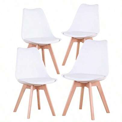 Set di 4 sedie da pranzo moderne BenyLed con seduta imbottita e gambe in legno di faggio, ideali per sala da pranzo, cucina, soggiorno e camera da letto, colore bianco