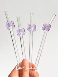 1/2/4/5/6/8Pcs Cute Cartoon Glass Straws With Pink Hert Charms,For Water Cup,Shatter Resistant And Reusable Clear Glass Drinking Straws With Cleaning Brushes, For Cold Drinks, Milk Tea, Coffee, Juice, Smoothies, Kitchens, Restaurants, Cocktail Parties, Back-To-School, Girlfriends/Boyfriends, Parents, Friends, Holiday Supplies,New Year, Valentine's Day.