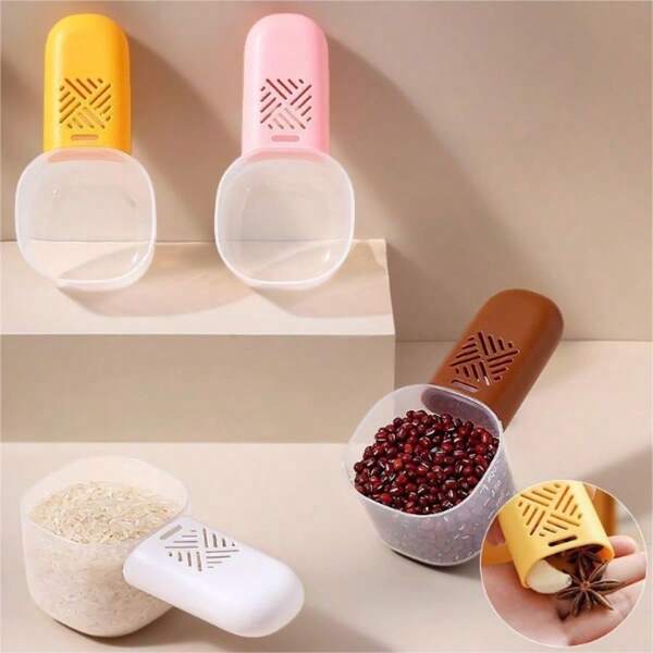 3pcs Multi-Function Kitchen Rice Scoop - Thick Plastic Material, Durable, With Graduated Grains Scoop, Ergonomic Handle, Suitable For Various Grains And Cereals, Essential For Kitchen
