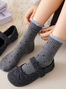 1双/2双/3双/5双装 女士加厚保暖蕾丝波点船袜，秋冬季舒适袜 - 彩色 - 查看 7