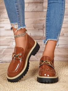 女士乐福鞋，复古学院风小皮鞋，棕色蝴蝶结装饰，套脚鞋，厚底鞋，女鞋，女士工作鞋 - 棕色 - 查看 6