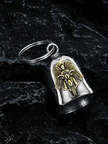 Campana para motocicleta, campana de la guarda, campana protectora, campana de la suerte, llavero de ángel de la guarda para motocicleta y collar con campana protectora, que incluye una campana, un llavero y una cadena. - Dorado - Ver 2