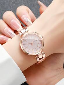 1pc Women's Fashion Casual Glitter Scale Dial Classic Quartz Wrist Watch, No Watch Box Included