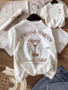 [Offerta speciale] QD0516365 T-shirt estiva casual da donna con stampa ESPRESSO MARTINI, girocollo e maniche corte, adatta per primavera, estate e autunno, top a maniche corte da donna. - Bianco - Visualizzare 4