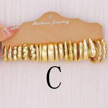 10/40对欧美优雅UV镀金耳环套装，女士款，包含几何、大圆环、小圆环、心形和光滑设计——复古时尚宣言珠宝，复古简约和西部波西米亚风格配饰 - 金色40對 - 查看 11