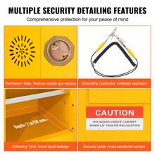 Gabinete para líquidos inflamables, 45 galones, gabinete de almacenamiento de líquidos inflamables de acero laminado en frío, 42,9 x 18,1 x 65,2 pulgadas, a prueba de explosiones con 2 estantes ajustables, 2 puertas manuales para uso industrial, amarillo - 45 galones - Ver 4