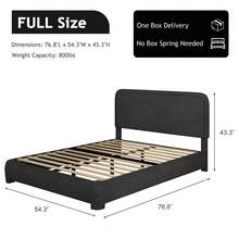 Bed Frame, Upholstered Bed Frame With Headboard, Boucle Soft Bed For Bedroom, Easy Assembly, Twin/ Full/ Queen/ King/ Cal King, White/ Beige/ Black/ Rose Pink/ Light Grey/ Grey/ Green - 黑色 - 查看 7