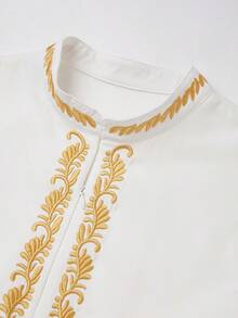 Men's White Dashiki 2-Piece Set – Gold Embroidery, Long Sleeve Shirt With Embroidered Cuffs, Elastic Waist Pants | Stylish African Fashion For Casual, Business, Weddings & Cultural Events, Men's Matching Sets - 白色 - 查看 5