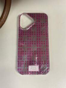 粉色格子图案可爱硅胶手机壳，适用于 16 Pro Max/17/12/14 Pro/15 Pro Max/13/XS Max，简约防震全包保护 - 粉色 - 查看 17