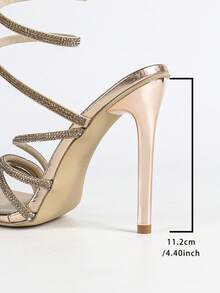 女士时尚性感香槟色亮片水钻装饰踝带超高跟凉鞋，魅力四射的夜店T台模特晚宴派对户外活动细高跟鞋，4.4英寸，春夏装扮 - 香檳色 - 查看 9